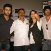 Bollywood actors Ranbir Kapoor, Katrina Kaif, Arjun Rampal and director Prakash Jha at the press conference for their film