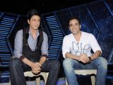 Shah Rukh with Tusshar on the sets of Imagine Zor Ka Jhatka at Yashraj Studios in Mumbai