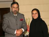 Minister of Foreign Trade UAE Sheikha Lubna Alqassemi with Union Minister of Commerce and Industry Anand Sharma in New Delhi
