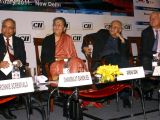 Ambika Soni with Chandrajit Banerjee and Amit Khanna at the CII Content Summit ''Adapting from Wired to Wireless' in New Delhi