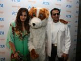 Raveena Tandon and Gulshan Grover unveil homeless dog adoption campaign ad of PETA at Zenzi Resto-Bar in Bandra, Mumbai