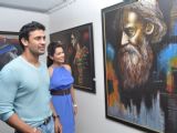 Payal Rohatgi with wrestler Sangram Singh inaugurates Art Exhibition at Coomaraswamy Hall at Prince of Wales Museum in Mumbai