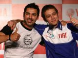 Motogp world champion Valentino Rossi and John Abraham at a press meet in New Delhi