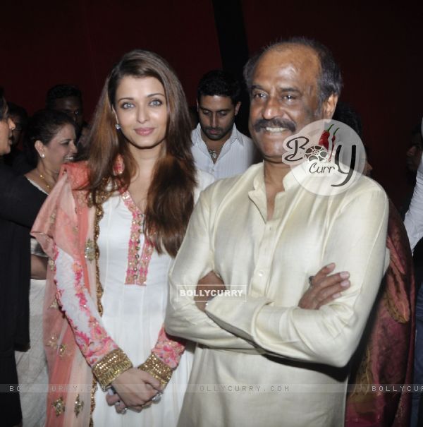 Aishwarya Rai and Rajinikanth at Robot premiere at PVR