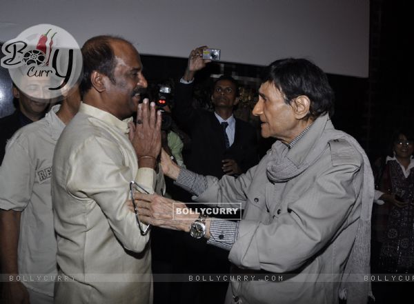 Dev Anand and Rajinikanth at Robot premiere at PVR