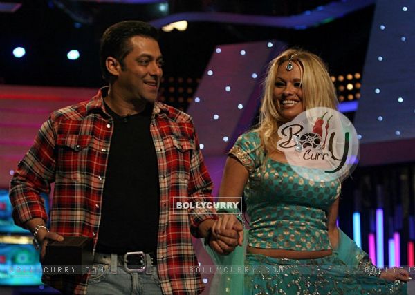 Salman Khan and Pamela Anderson on the sets of Bigg Boss 4 House