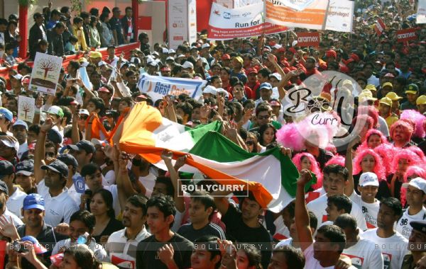 Participants during the Delhi Half Marathon, in New Delhi