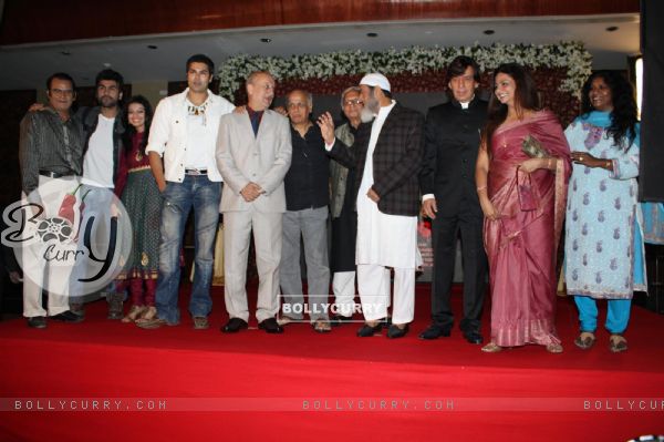 Mahesh Bhatt, Anupam Kher, Gulshan Grover and Arya Babbar at the launch of the film 'Kuch Log' based on 26/11 attacks