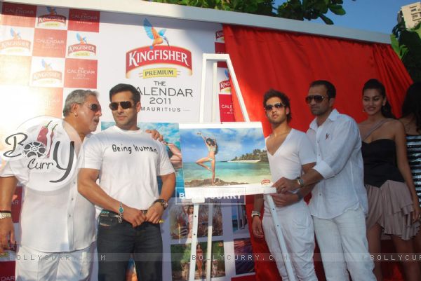 Salman Khan, Vijay Mallya and Sidhartha Mallya at Kingfisher Calendar Launch 2011. .