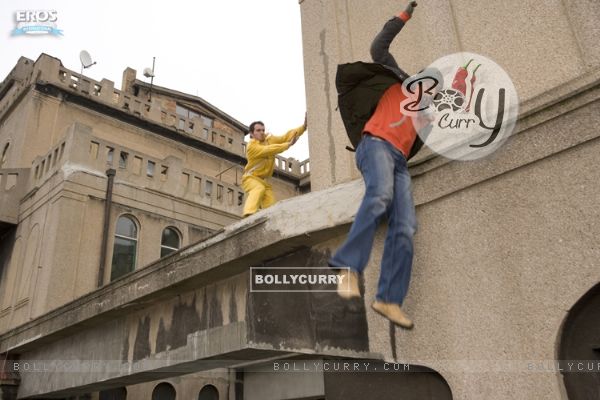 Abhishek jumping from the building