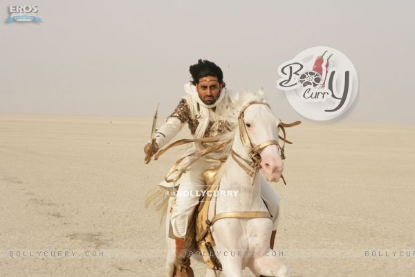 Abhishek sitting on a horse for fighting