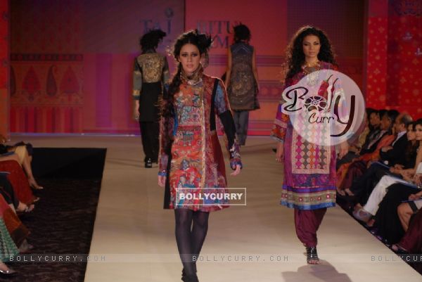 Models walk the ramp for Ritu Kumar fashion show at Taj land's End, Bandra in Mumbai