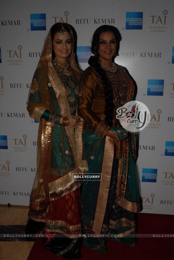 Dia Mirza and Shabana Azmi for Ritu Kumar fashion show at Taj land's End, Bandra in Mumbai