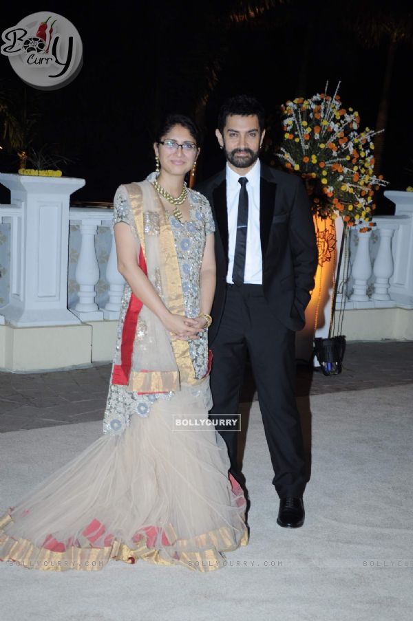 Aamir Khan and Kiran Rao at Imran Khan and Avantika Malik's Wedding Reception Party at Taj Land's End. .