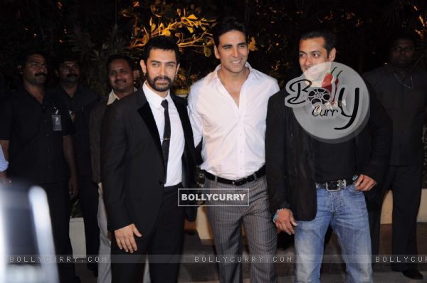Aamir Khan, Akshay Kumar and Salman Khan at Imran Khan and Avantika Malik's Wedding Reception Party at Taj Land's End. .