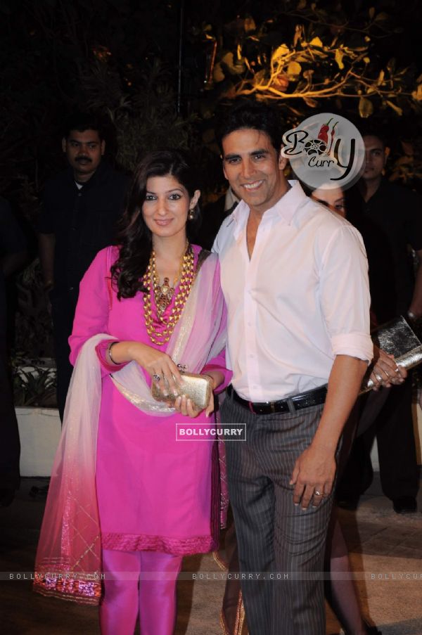 Akshay Kumar with wife Twinkle Khanna at Imran Khan and Avantika Malik's Wedding Reception Party at Taj Land's End. .