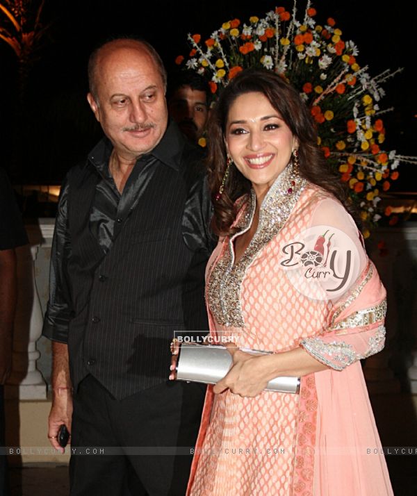 Madhuri Dixit and Anupam Kher at Imran Khan and Avantika Malik's Wedding Reception Party at Taj Land