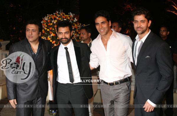Aamir with Akshay, Hrithik and Govinda at Imran Khan and Avantika Malik's Wedding Reception Party