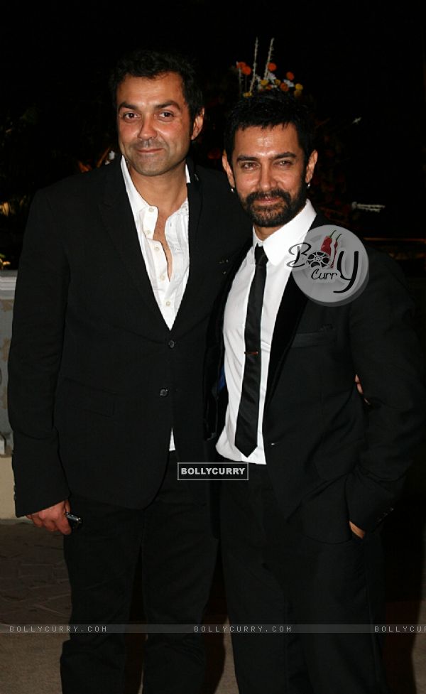 Aamir and Booby Deol at Imran Khan and Avantika Malik's Wedding Reception Party at Taj Land's End