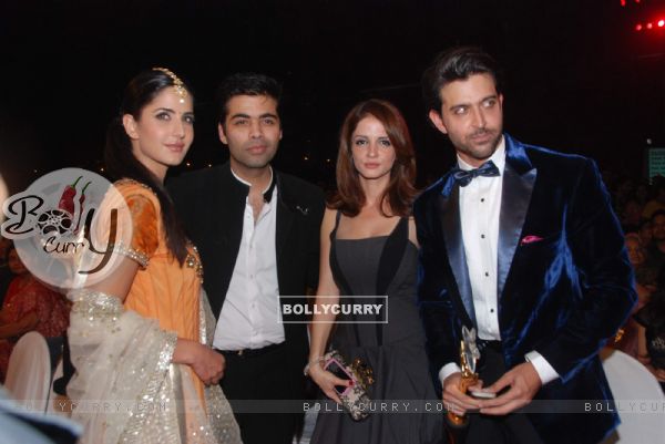 Katrina Kaif, Karan Johar, Suzanne Khan and Hrithik Roshan at Stardust awards 2011 at Bandra. .