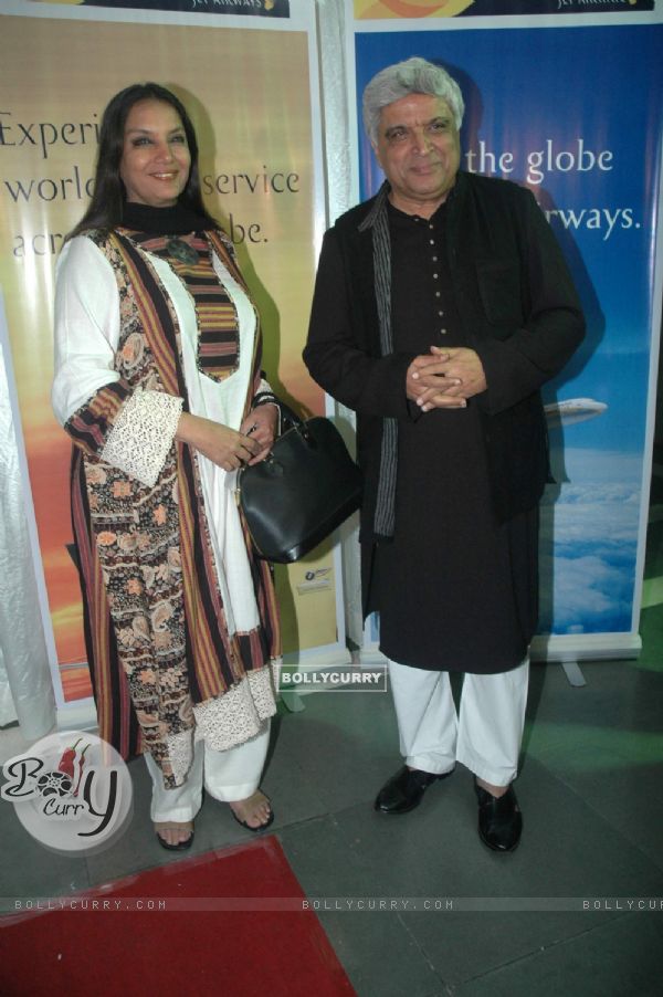 Javed Akhtar with Shabana Azmi at Black Comedy presented by Jet Airways at Rang Sharda. .