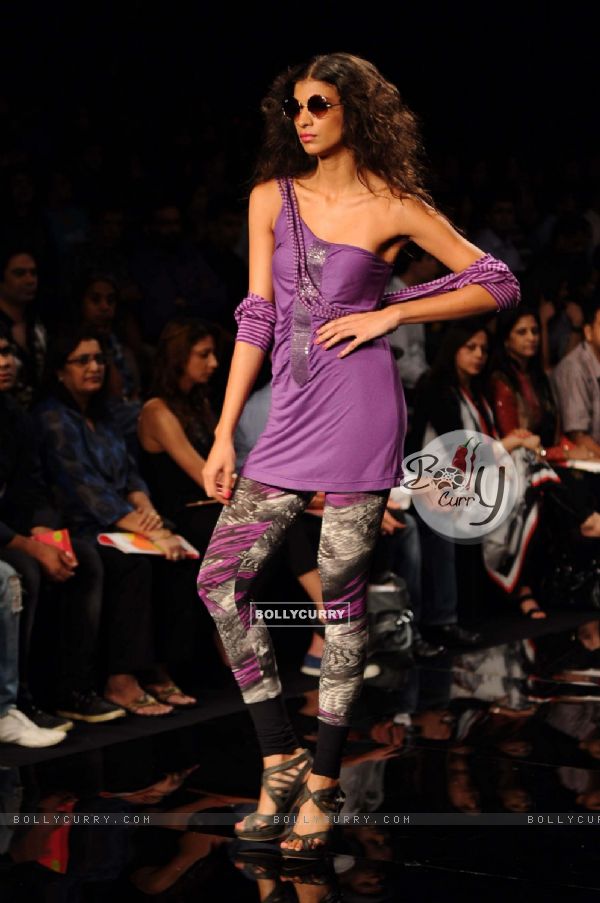 A model displays designer Rocky S's creations during the Lakme Fashion Week day 4 in Mumbai. .