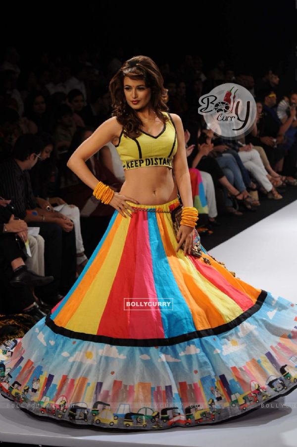 A model displays designer Sabashe by Sabah Khan's creations during the Lakme Fashion Week day 4 in Mumbai. .
