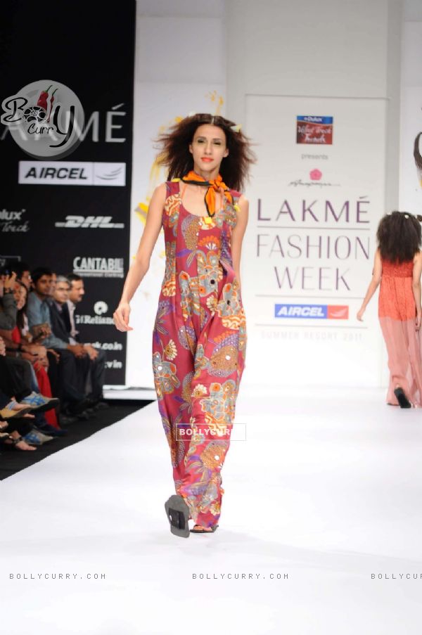 A model displays designer Anupama Daya's creations during the Lakme Fashion Week day 4 in Mumbai. .