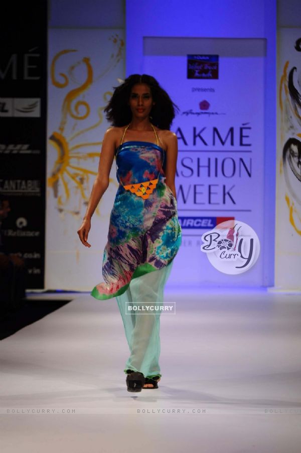 A model displays designer Anupama Daya's creations during the Lakme Fashion Week day 4 in Mumbai. .