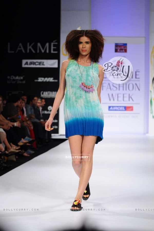 A model displays designer Anupama Daya's creations during the Lakme Fashion Week day 4 in Mumbai. .