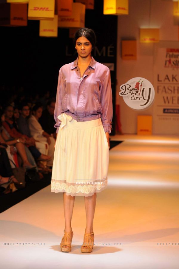 A model displays designer Astu's creations during the Lakme Fashion Week day 4 in Mumbai. .