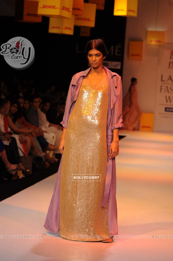 A model displays designer Astu's creations during the Lakme Fashion Week day 4 in Mumbai. .
