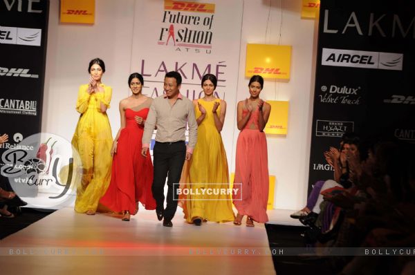 Model displays designer Astu's creations during the Lakme Fashion Week day 4 in Mumbai. .