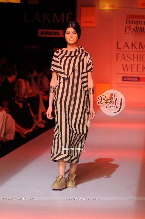 A model displays designer Kallol Datta's creations during the Lakme Fashion Week day 4 in Mumbai. .
