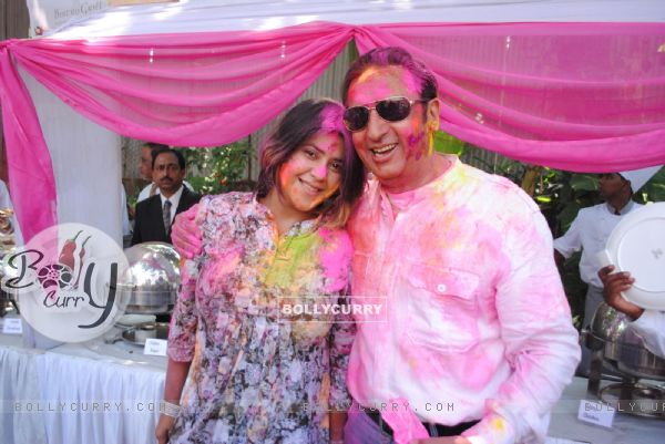 Ekta Kapoor & Gulshan Grover at Holi Party at Versova