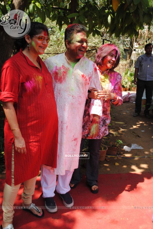 Sanjay Gupta with wife & Ekta Kapoor at Holi Party at Versova