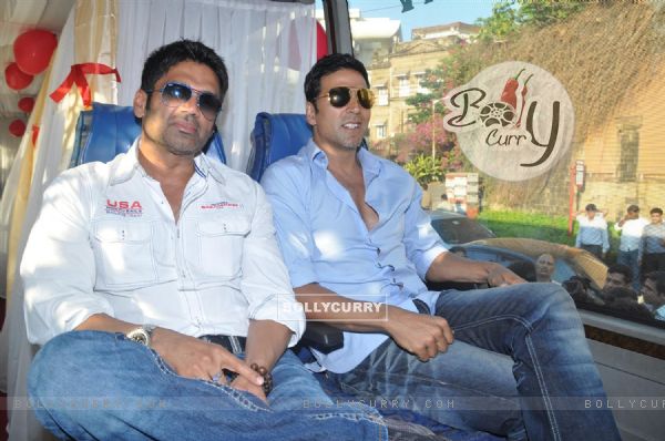 Sunil Shetty and Akshay Kumar during the promotion of their film 'Thank You'