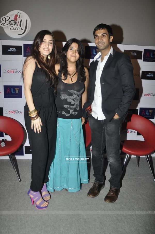 Ekta Kapoor with Raj and Kainaz at first look launch of Ragini MMS at Cinemax, Mumbai (129114)