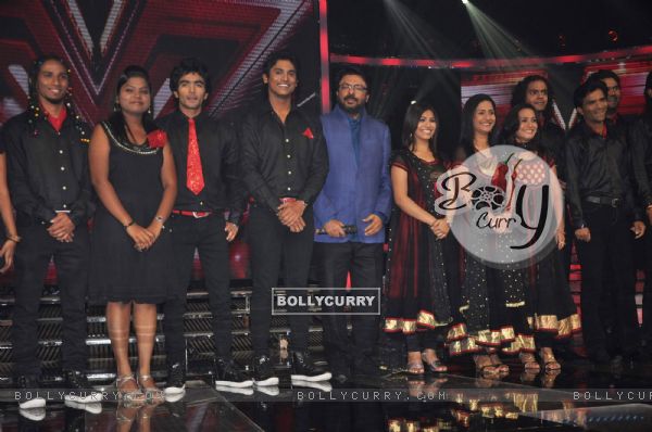 Sanjay Leela Bhansali with contestant at X FACTOR 12 finalists Introduction in Filmcity. .