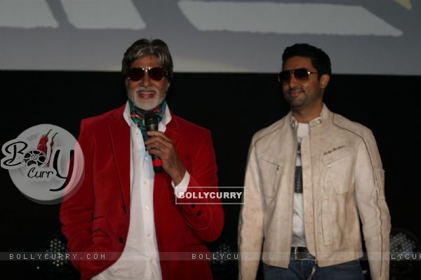 Amitabh and Abhishek Bachchan launch the music video of film Bbuddah...Hoga Terra Baap titled at Cinemax in Versova, Mumbai