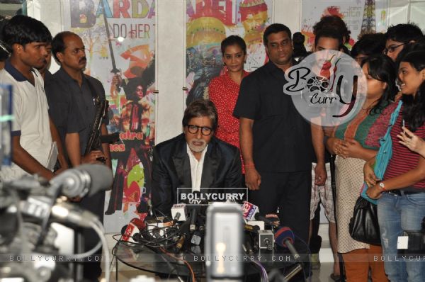 Amitabh visits the sets of reality show X Factor India to promote his film Aarakshan at Filmcity, Mumbai