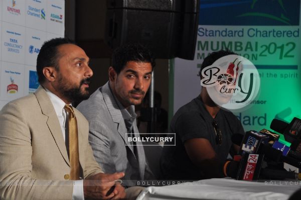 John, Rahul and Milind during the launched of registrations for Mumbai Marathon 2012 categories of 9th Edition at Trident Hotel