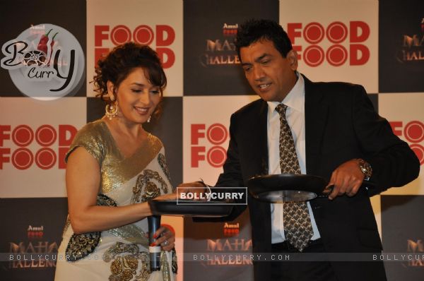 Sanjeev Kapoor with Madhuri Dixit at 'Amul FoodFood Mahachallenge' Reality Show in Mumbai