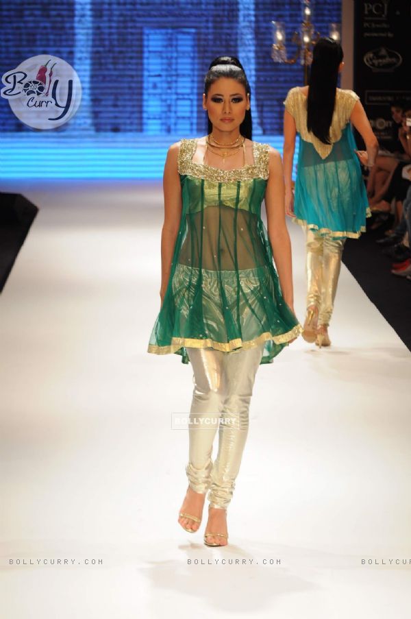 Model walks the ramp for Sangam Chains at IIJW 2011