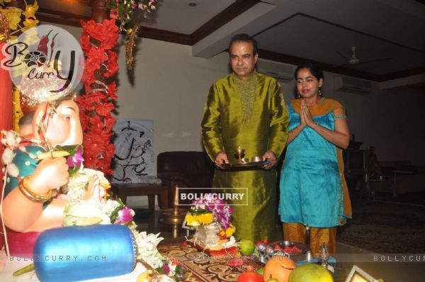 Sudesh Wadkar with wife paying devote to Lord Ganesha during the occasion of Ganesh Chaturthi
