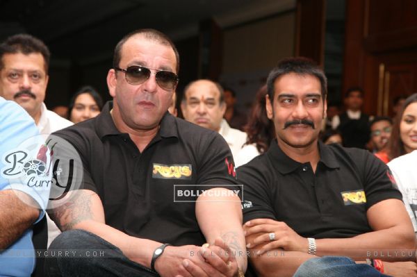 Sanjay Dutt and Ajay Devgn at Film 'Rascals' music launch at Hotel Leela in Mumbai (158914)