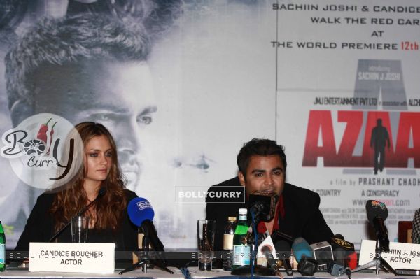 Sachin Joshi and Candice Boucher at Press Conference of film 'Aazaan'