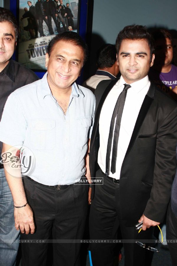 Sachin Joshi with Sunil Gavaskar at Premiere of film 'Aazaan' at the Grand Cineplex in Dubai (164015)