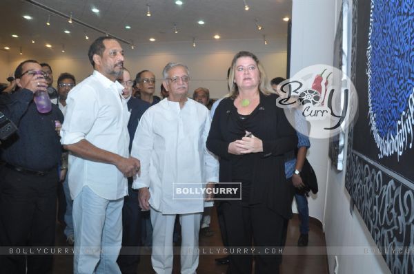 Nana Patekar and Lyricist Gulzar at Calligraphic Painting Exhibition 'Silver Calligraphy' in Mumbai
