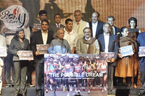 John, Rahul Bose, Dalip and Gul poses during the launch of book The Possible Dream in Mumbai